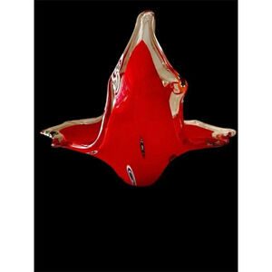 Murano Beautiful Vintage Hand Blown Red Glass Stretch Basket